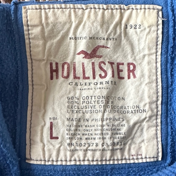 Vintage Blue Hollister Cotton Hoodie Women’s Size L - Picture 6 of 7
